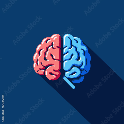Colorful Artistic Representation of a Human Brain Symbolizing Both Analytical and Creative Thinking in a Minimalist Style Against a Deep Blue Background
