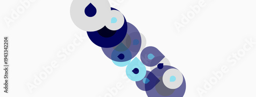 Abstract circles overlap, creating dynamic composition. Shades range from light blue to deep purple. Minimalist design, modern aesthetic.