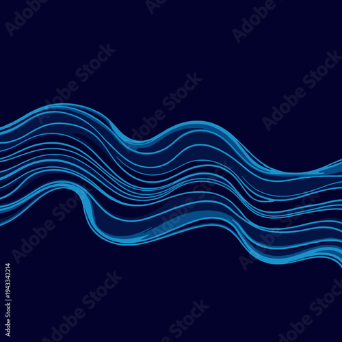 Abstract Digital Waveform with Flowing Blue Lines on a Dark Background Creating a Sense of Motion and Fluidity