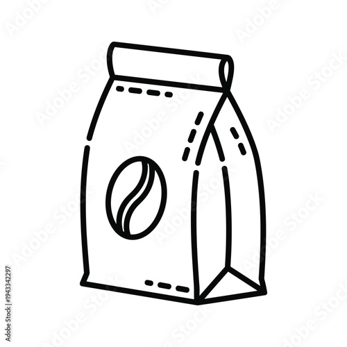 Minimalist Line Art Icon of a Coffee Bag with Bean Symbol