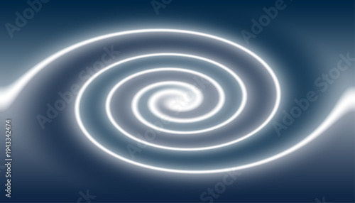 Abstract glowing white spiral vector graphic design illustrating a mesmerizing hypnotic vortex effect against a deep gradient blue background creating visual motion.
