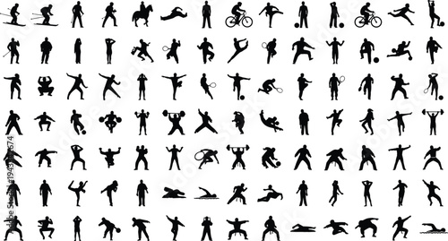 Black silhouette collection of elderly people with canes, individuals in wheelchairs being assisted by caregivers, and healthcare workers isolated on white