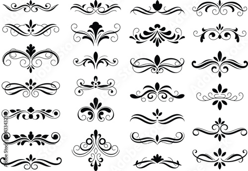 Elegant Vintage Ornamental Flourish Vector Set, Decorative Frames, Borders, and Divider Elements with Classic Victorian Style for Invitations, Certificates, Logos, and Luxury Graphic Design