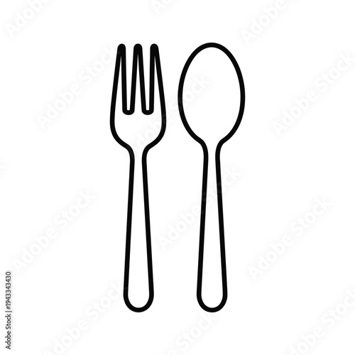 Simple Line Art Icon: Fork and Spoon