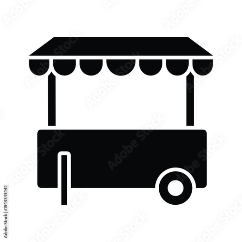 Food Cart Icon - Black Silhouette of a Mobile Vendor Stand