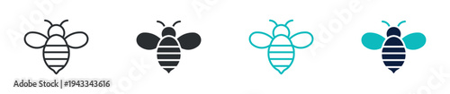 Bee icon set, honey bee insect pollination nature symbol, outline and solid and color style. Vector illustration.