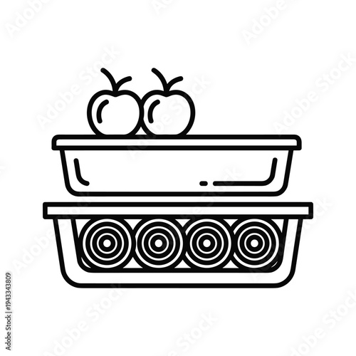 Food preparation, two tomatoes and a casserole dish with rolled food