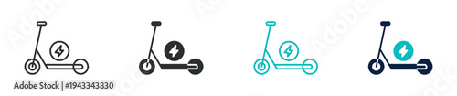 Electric scooter icon set, eco mobility e scooter transportation symbol, outline and solid and color style. Vector illustration.