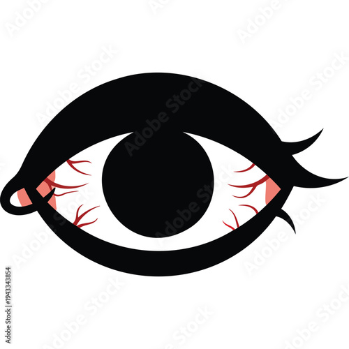 Stylized Eye with Eyelashes - Minimalist Illustration with Bold Black Outlines and Subtle Red Accents