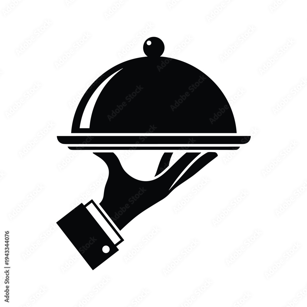 Fototapeta premium Restaurant Service Icon: Hand Holding Covered Food Tray