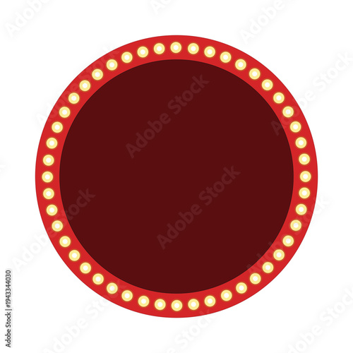 Round retro marquee blank frame with glowing lights vector graphic