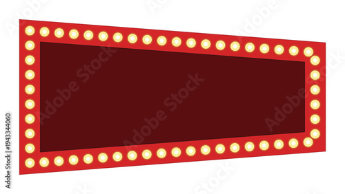 Tapered angled retro marquee signboard with glowing bulbs vector