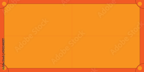 Modern orange graphic panel with rivets split by vertical line on white backdrop