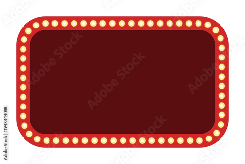 Rounded rectangle vintage illuminated theater signboard vector illustration