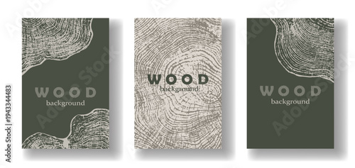 Poster design with rustic textured tree rings with wood pattern for eco branding and organic packaging