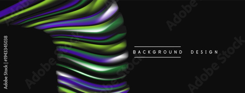 Abstract flowing ribbons, vibrant colors, dynamic composition. Dark background emphasizes bright layers, modern design element.