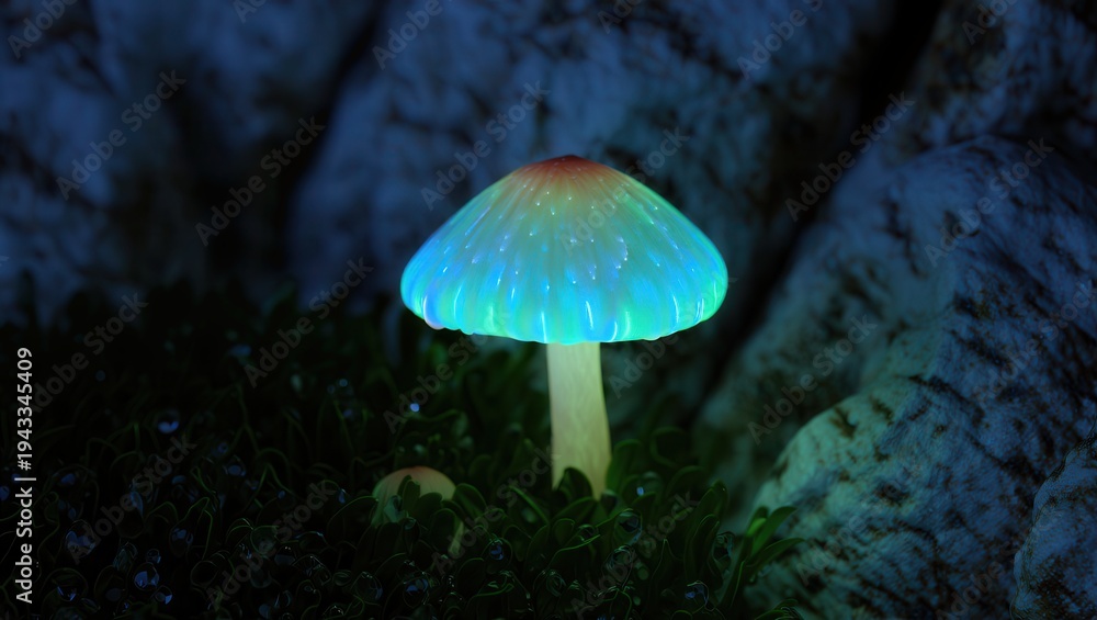 Fototapeta premium Bioluminescent Mushroom in Dark Forest