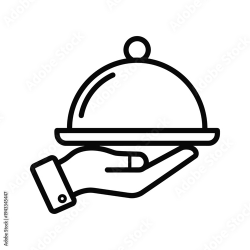 Hand Serving Food Cloche Icon - Restaurant Service, Catering, Fine Dining Concept
