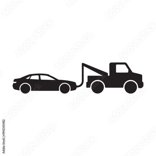 Tow Truck Towing Car Icon – Roadside Assistance Vehicle Silhouette Vector
