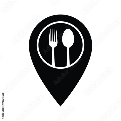 Restaurant Location Icon: Fork and Spoon inside Map Pin
