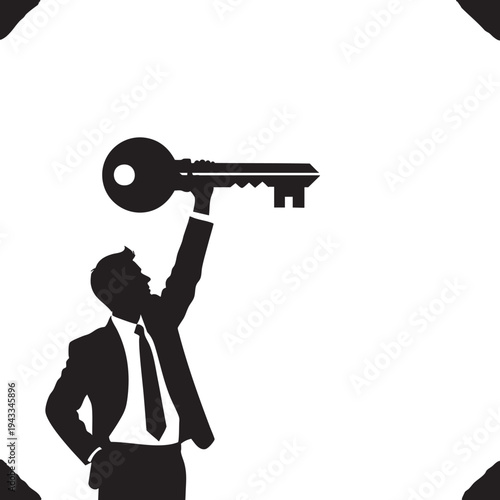 Empowered professional presents the key to success, unlocking new opportunities and business solutions