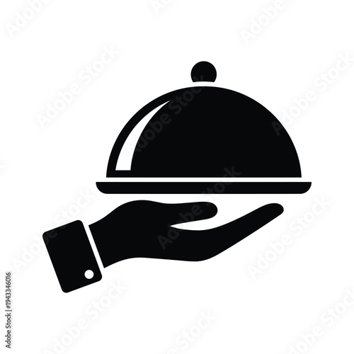 Restaurant Service Icon: Hand Holding Food Cloche/Dome