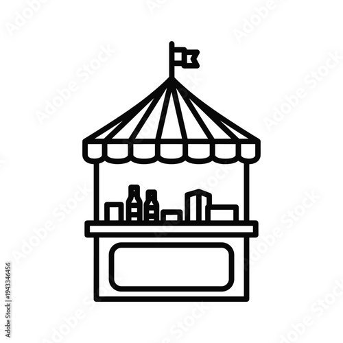 Outline Icon of a Carnival Game Booth or Food Stand with Flag
