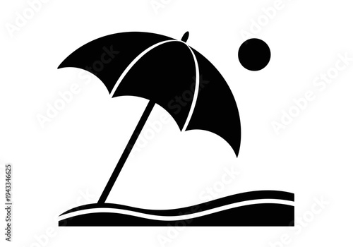 A perfect looking black silhouette of a large beach umbrella on a bright sunny day