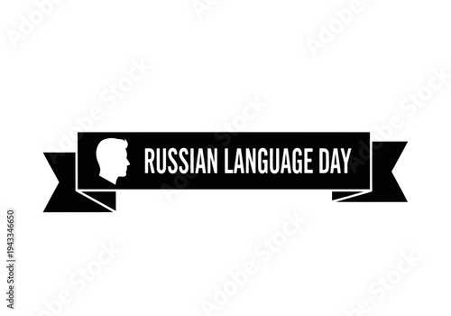 A very simple black and white illustration of russian language day with a man silhouette on banner