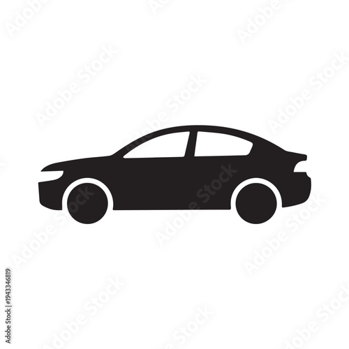 Car Silhouette Icon – Simple Sedan Automobile Side View Vector