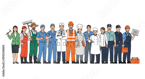 Diverse Group Of Professionals Standing Together In Various Occupations For Business Concepts on transparent background