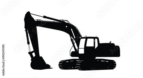 Black silhouette of a large excavator construction machine silhouette