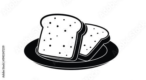 Two slices of toast presented on a plate black silhouette