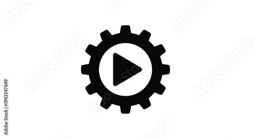 Black gear with play button inside a striking silhouette