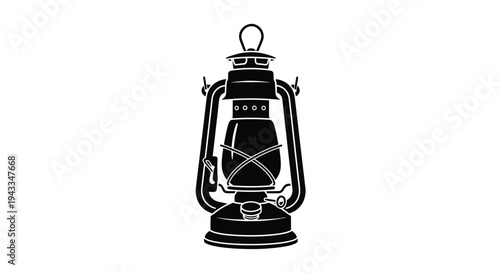 Vintage kerosene lantern illustration with a striking black silhouette