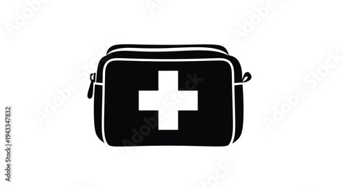 Black first aid kit with a white cross graphic silhouette