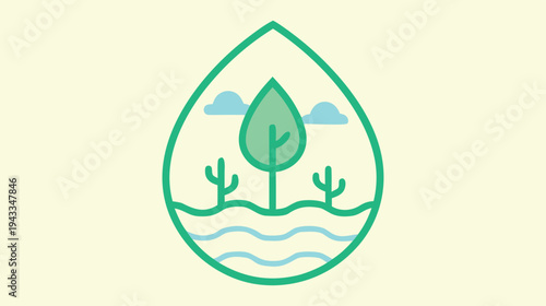 Eco-Friendly Concept: A Minimalist Illustration Representing Environmental Sustainability and Natural Elements for Climate Awareness Campaigns
