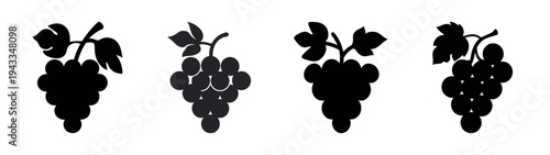 Black grape silhouette vector design set for wine label and fruit product illustration needs