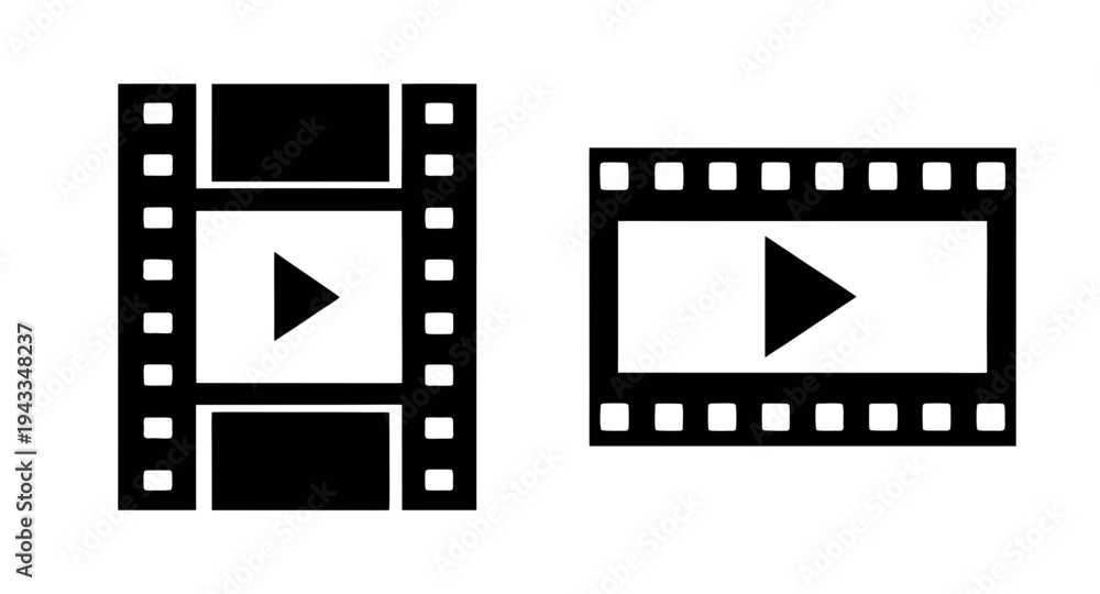 Fototapeta premium Film strip video play icon vector illustration for movie production and cinema concept design