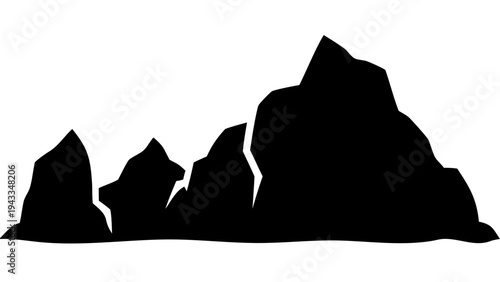 cliff rock black silhouette icon, rocky mountain vector, transparent background