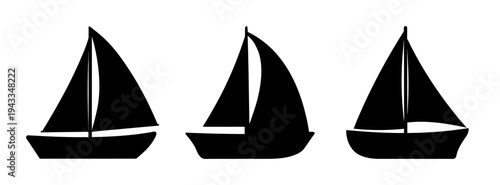 Black sailboat silhouette vector illustration for nautical theme and sailing adventure design element