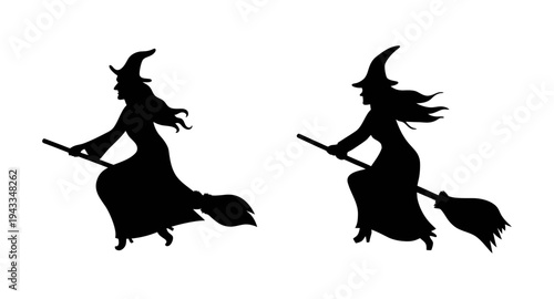 Flying witch silhouette halloween vector art spooky witch on broomstick halloween design element clip art