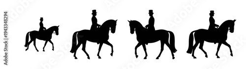 Silhouette equestrian horse riding dressage competition training black and white art vector image