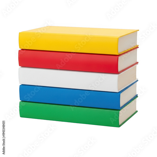 A stack of colorful books on a white background