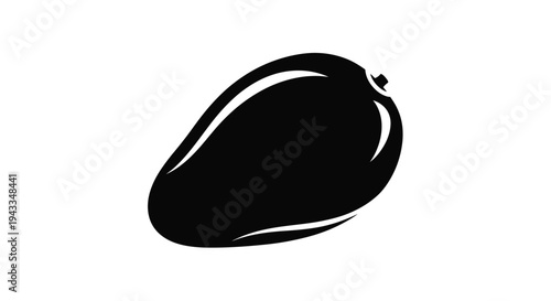 A striking black silhouette of a ripe mango fruit