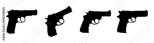 Collection of handgun silhouettes for security or law enforcement with various gun positions
