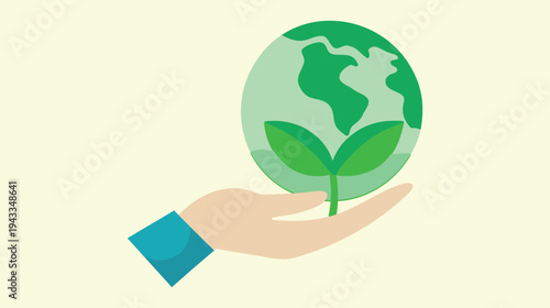 Protecting Our Planet: A Hand Gently Holding a Globe with a Sprouting Leaf, Symbolizing Environmental Care and Sustainable Future
