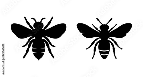Black bee silhouette vector art illustration of honeybees and wasps for design and graphics use