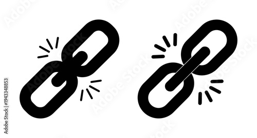 Broken chain link icon vector illustration showing disconnection and vulnerability symbols for web design use