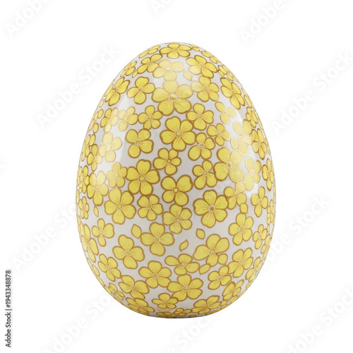 A yellow egg with a floral pattern on a white background